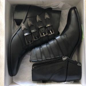 Black leather booties